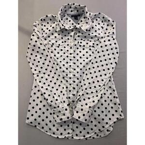 Tommy Hilfiger Shirt Womens Medium White Polka Dot Button Front Long Sleeve